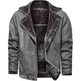 Men's Grey Genuine Sheepskin Leather Sherpa  Fur Jacket